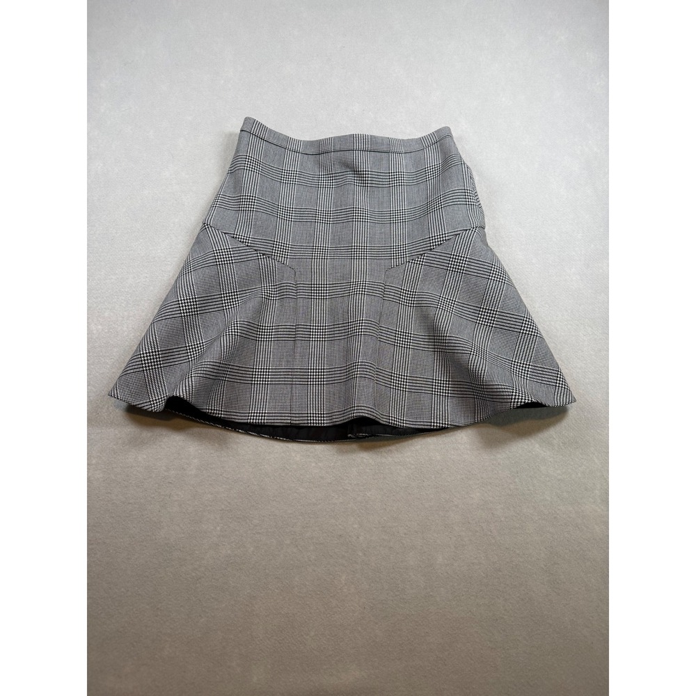J.Crew Glen Plaid Flared Mini Skirt Black White Drop Waist Size 0